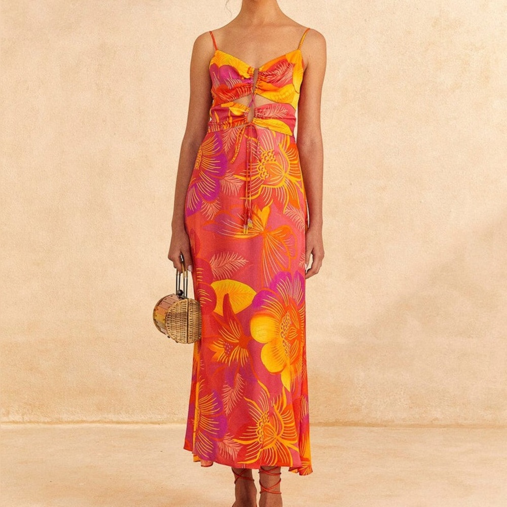 Farm rio SUMMER GARDEN OMBRE LENZING ECOVERO MIDI DRESS sz XS New